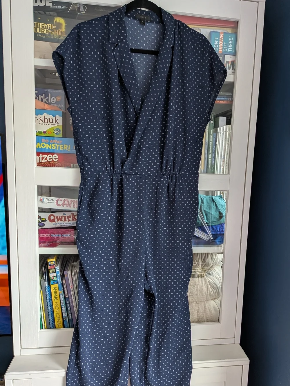 J. Crew Navy Blue Geometric Dot V-Neck Jumpsuit H6250 SP18 Size 6